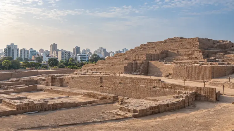 La pyramide d’adobe en gradins de la Huaca Pucllana, au milieu des immeubles de Miraflores